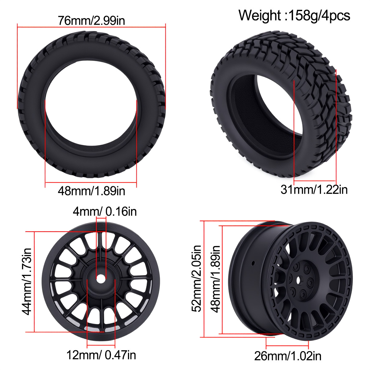 1.9inch 75*31mm Rubber Plastic - огляд і ціна Tamiya Model Rc Car