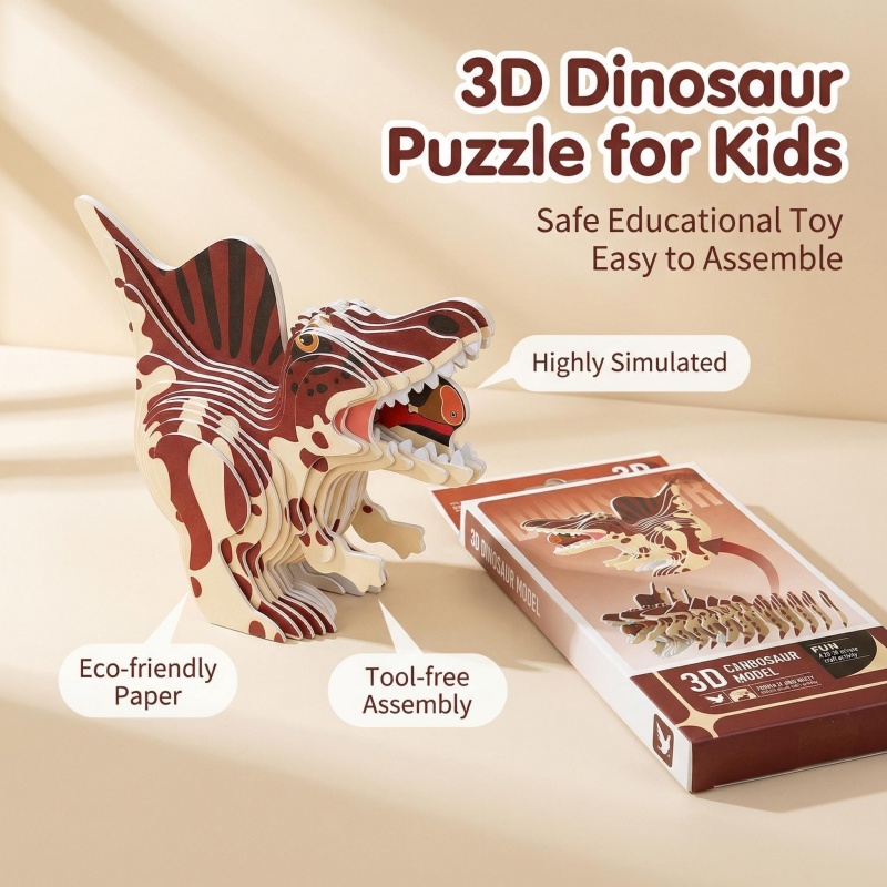 4PCS 3D Dinosaur Puzzle Set -  - огляд і ціна Dinosaur Figurine Set